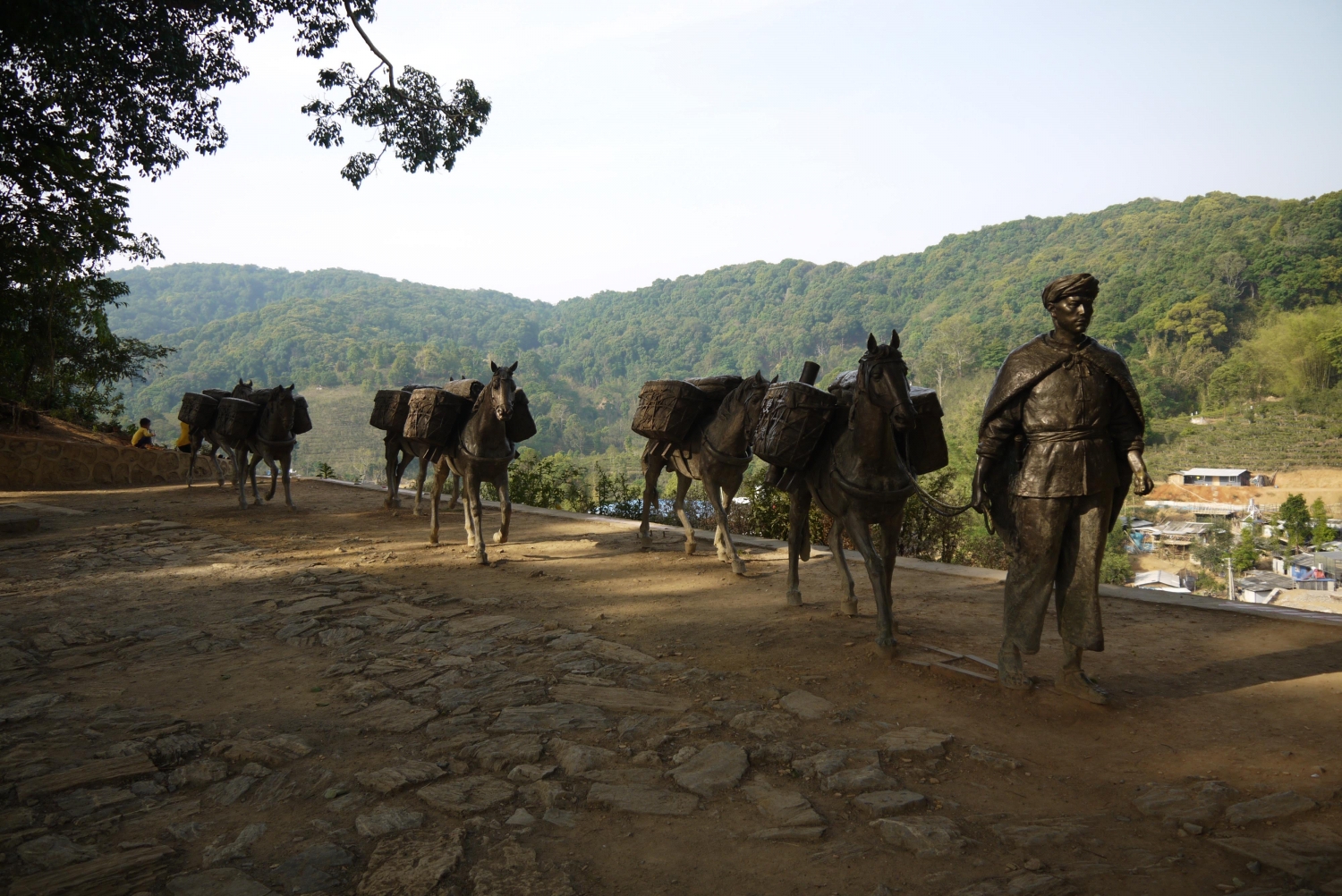 Bronze Horses and tea merchant on Tea Horse Road, Yiwu