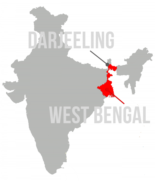 Map of India with West Bengal and Darjeeling highlighted